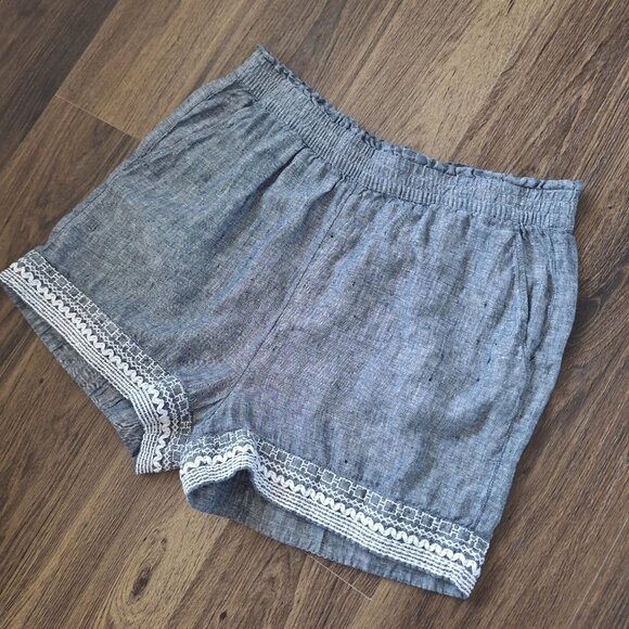 💙 Sigrid Olsen Pull On Shorts 100% Linen Size L/XL Embroidered Boho Lounge - Picture 4 of 7